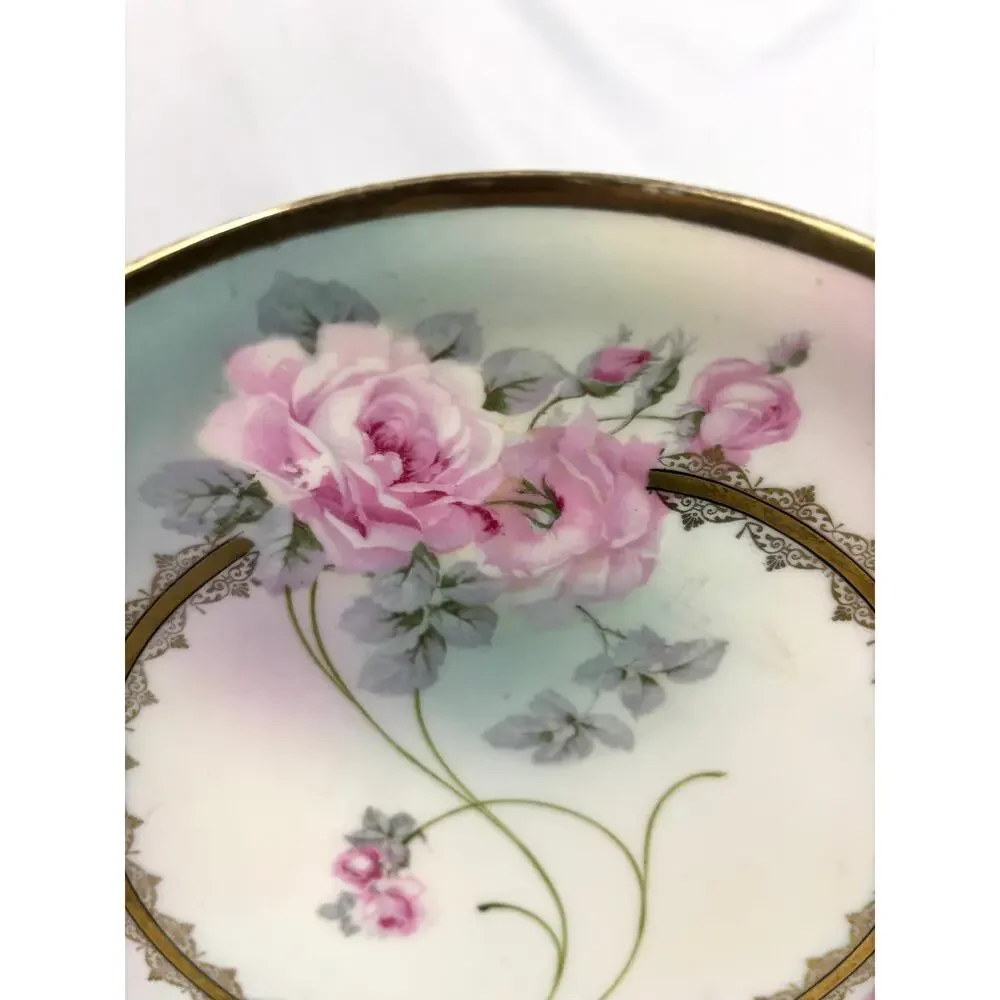 Antique Bavaria Germany Hand-Painted Porcelain Cake Plate Double Handle‎ Roses